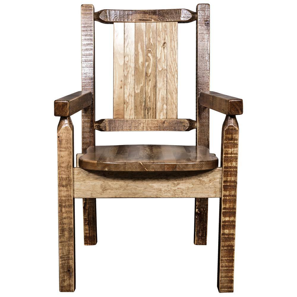 Early American Handcrafted Wood Arm Chair with Bronc Motif