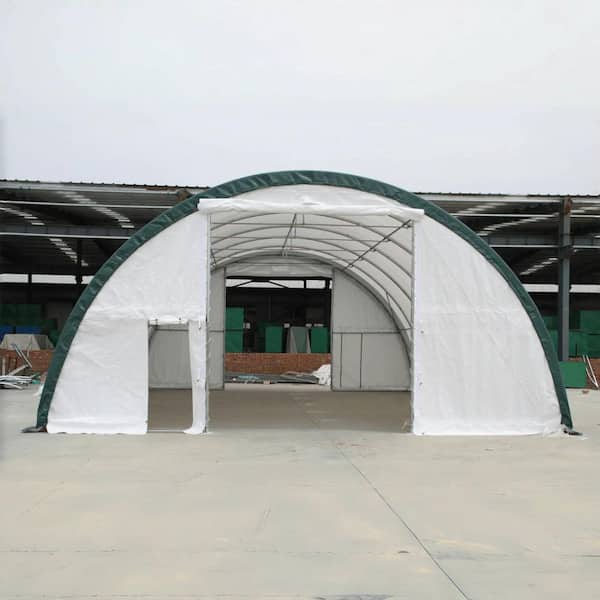 Outdoor 30 ft. W x 40 ft. L Resin Shed w/ Steel Frame, 11 oz. PE Single Truss Arch Storage Shelter, White (1200 sq. ft.)