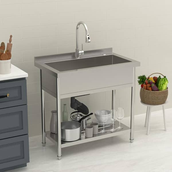 36 in. Freestanding Stainless Steel Single Bowl Commercial Utility Sink with Faucet for Laundry Room