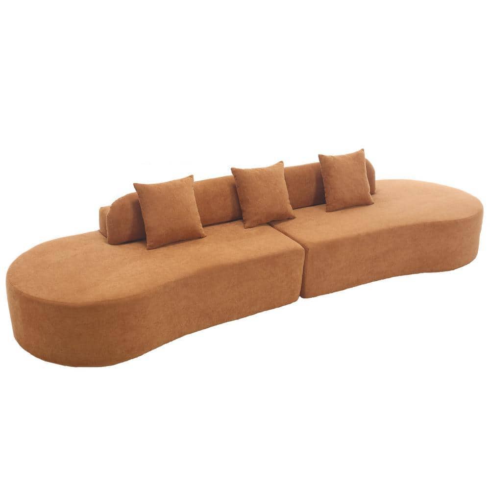 130.5 in Wide Armless Polyester Curved Modern Upholstered Sofa in Brown