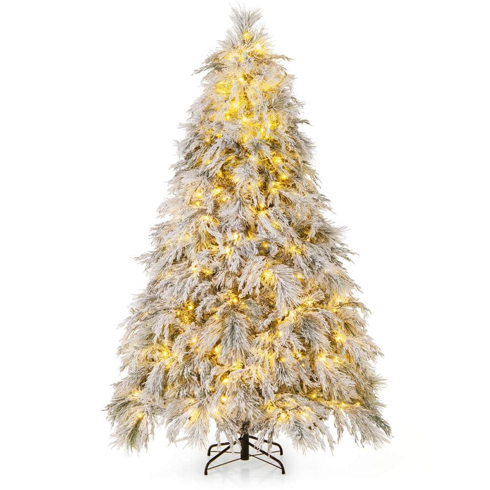 Costway 7 ft. Pre-Lit Artificial Christmas Tree with 743-PVC and Pine Needles and PE Tips