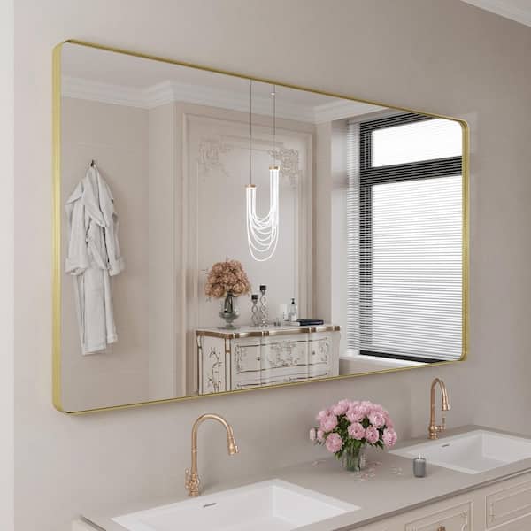 Klajowp 72 in. W x 40 in. H Rectangular Framed Wall Mounted Bathroom Vanity Mirror in Brushed Gold