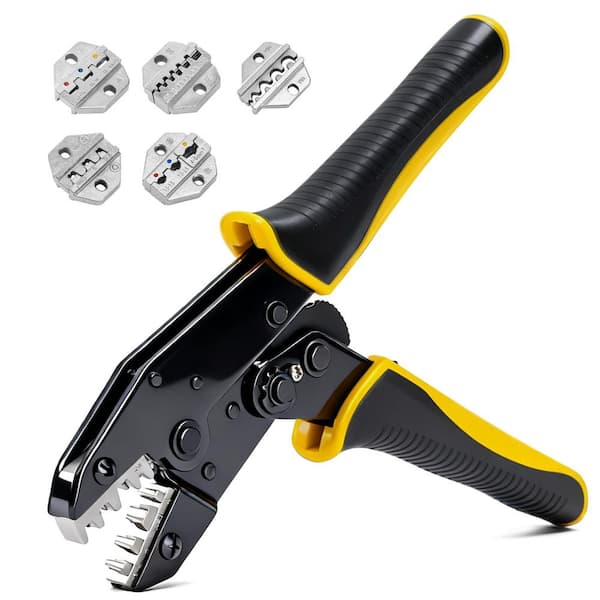 6pcs Ratcheting Wire Crimping Tool Set w/Interchangeable Dies for Heat Shrink, Insulated, Ferrule and Solar Connectors