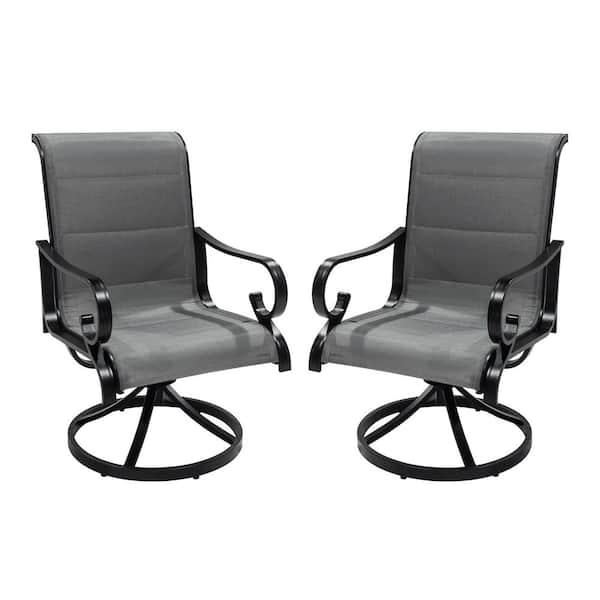 Aluminum Frame Outdoor Dining Chair 360-Degrees Patio Swivel Chair with Blended Fabric Seat (Set of 2)