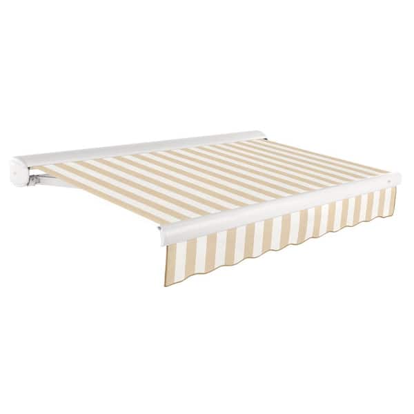 AWNTECH 16 ft. Key West Right Motorized Retractable Awning 192 in. W x 9.38 in. H x 120 in. D Acrylic Fabric in Linen/White