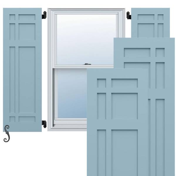 Ekena Millwork EnduraCore San Juan Capistrano Mission Style 12-in W x 69-in H Raised Panel Composite Shutters Pair in Peaceful Blue