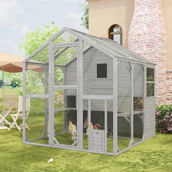 74.1 in.H x 66.5 in.W x 72.6 in.D Chicken Coop Fir Wood, Super Large Wooden Chicken House Poultry Cage for Chickens