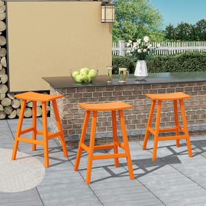 Franklin Orange 29 in. Poly HDPE Fade Resistant Outdoor Patio Saddle Seat Pub Height Bar Stool (Set of 3)