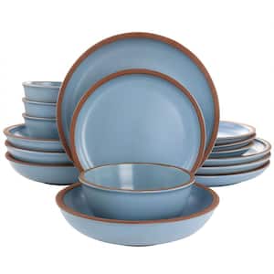 Soho Lounge Lagos 16-Pcs Terracotta Double Bowl Dinnerware Set Service of 4 in Solid Matte Light Blue