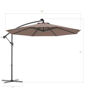 10 ft. Patio Solar LED Outdoor Offset Hanging Umbrella with 24 Lights in Tan