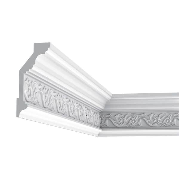 ORAC DECOR 5-5/8 in. x 2-1/2 in. x 78-3/4 in. Floral and Leaves Primed White High Density Polyurethane Crown Moulding