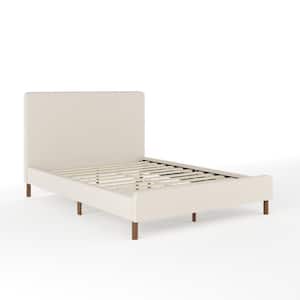 Britta Beige Wood Frame Full Platform Bed with Upholstered Solid Wood
