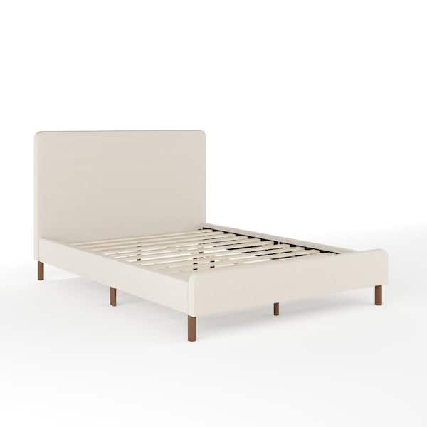 MARTHA STEWART Britta Beige Wood Frame Full Platform Bed with Upholstered Solid Wood