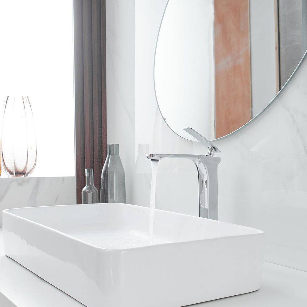 Polished Chrome Single Handle Vessel Sink Faucet with Pop-Up Drain