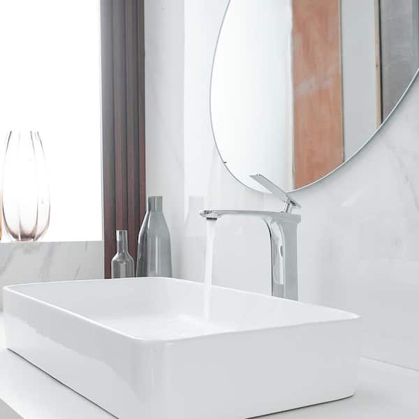 Single Handle Vessel Sink Faucet with Drain Kit Included in Polished Chrome