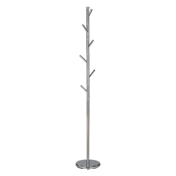 SignatureHome Chrome Finish Material Metal Juno Coat Rack With Number of Hooks 6 Dimensions: 11"W x 11"L x 71