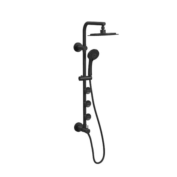 PULSE Showerspas Lanai 5-Spray Patterns with 1.8 GPM 8 in. Wall Mounted Dual Shower Head and Handheld with Body Sprays in Matte Black