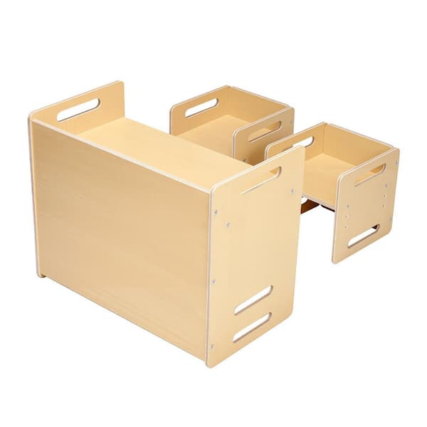 Montessori Weaning Table & Chair Set, Adjustable Height Wooden Toddler Set with 2 Chairs, Table Wood Dining Chair