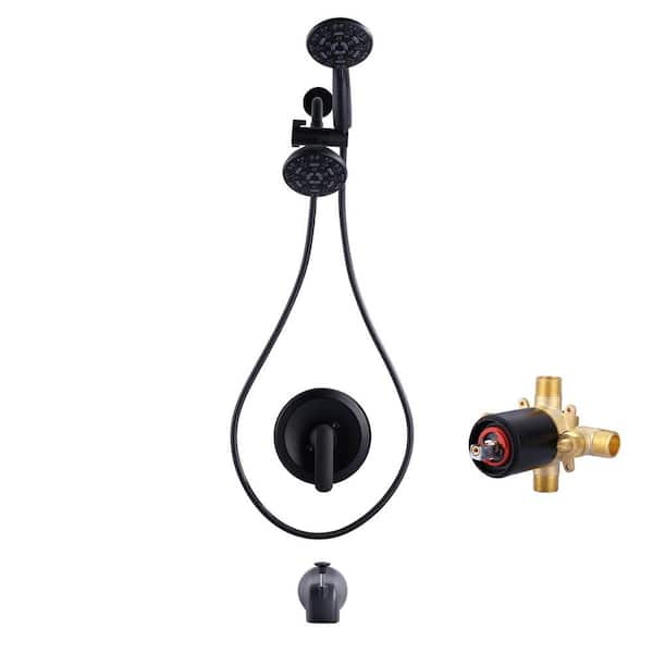 ALEASHA 7-Spray Round Wall-Mount Handheld Fixed and Handheld Shower Head 1.8 GPM with Tub Spout in Matte Black