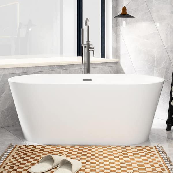 Staykiwi 63 in. W. x 31 in. Freestanding Soaking Bathtub with Center Drain in White