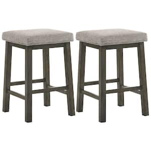 20 in. Gray Backless Wood Frame Barstool with Fabric Seat (Set of 2)