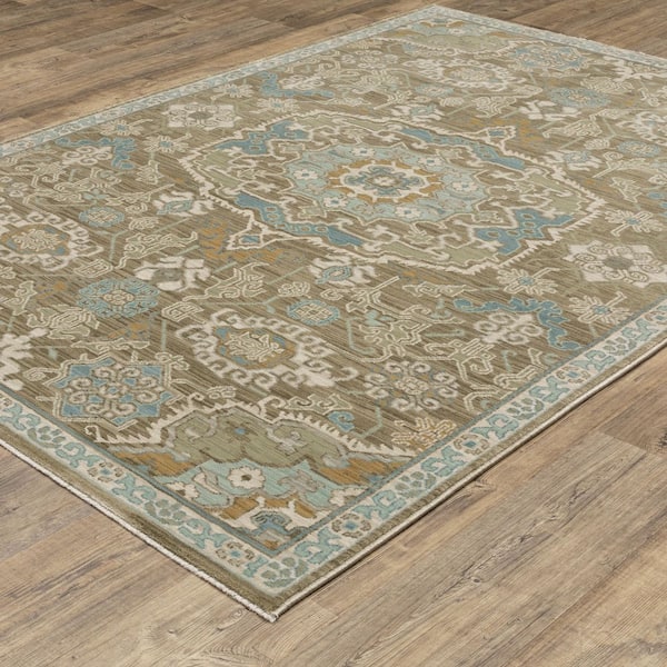Maco Brown/Blue 2 ft. x 8 ft. Floral Medallion Geometric Polypropylene Fringe-Edge Indoor Runner Area Rug