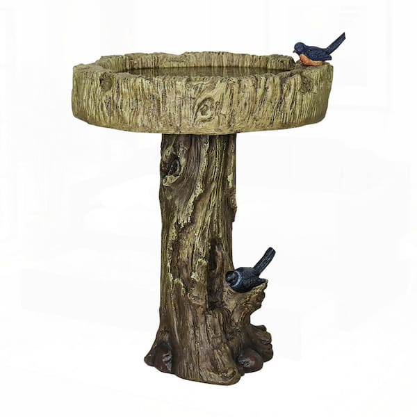 Trunk Series 24.4 in. H Brown Fibre-Reinforced Concrete Bird Bath with Tree Trunk Base，Outdoor Decor
