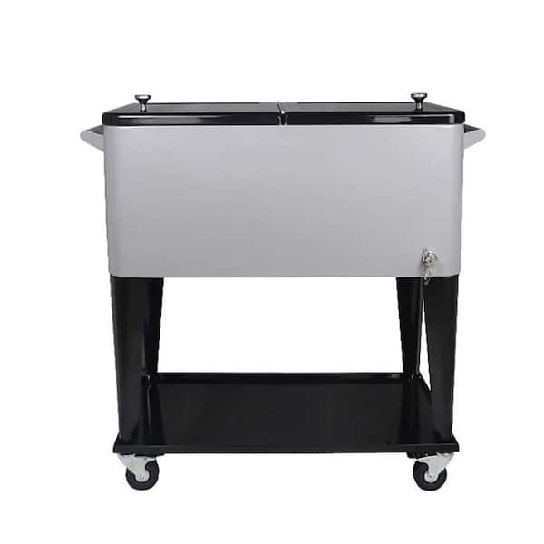 80 qt. Rolling Ice Chest Cooler Cart, Portable Outdoor Beverage Bar Cart with Wheels, Storage Shelf for Patio
