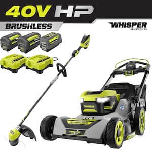 40-Volt HP Brushless Whisper Series 21 in. Walk Behind Self-Propelled All Wheel Drive Mower Trimmer 3 Batteries Chargers