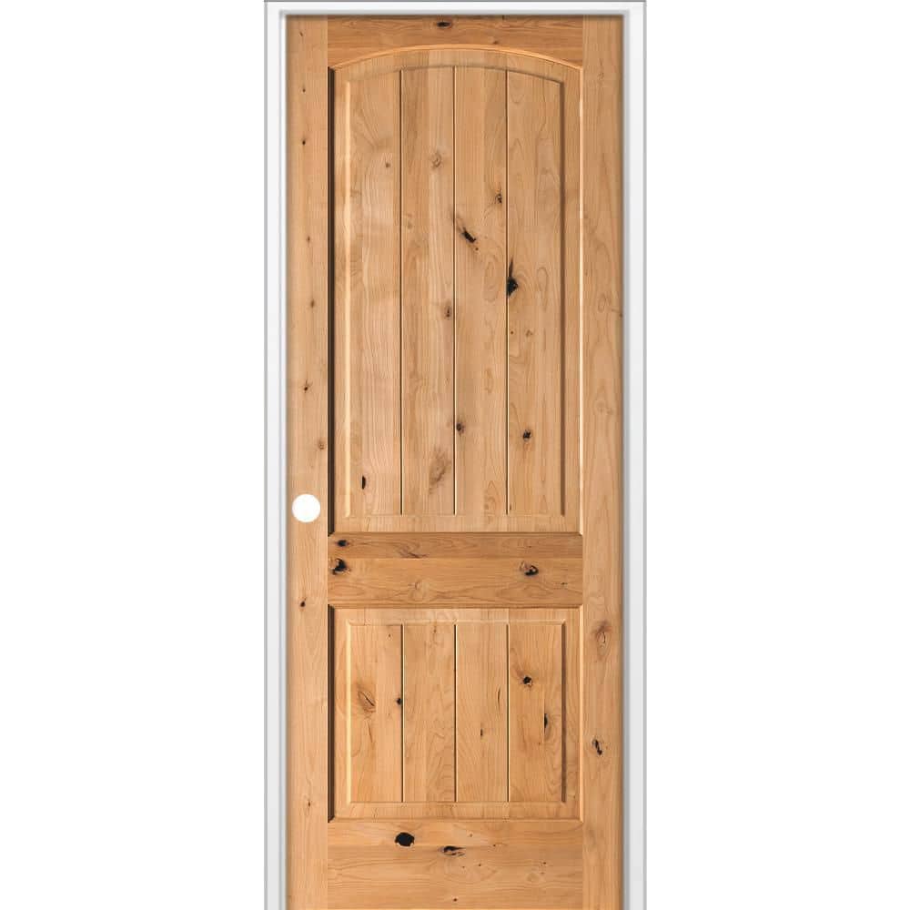 28 in. x 96 in. Rustic 2-Panel Arch Top VG Right-Hand Cedar Stain Knotty Alder Wood Single Prehung Interior Door price history on PriceWatchPro