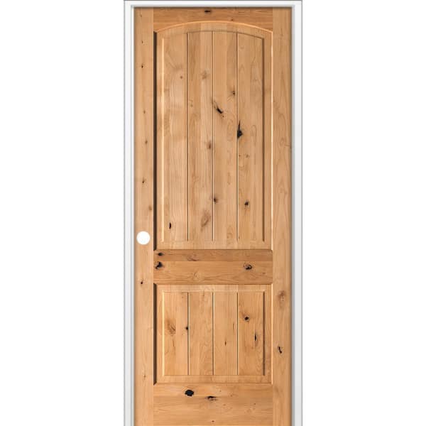 Krosswood Doors 30 in. x 96 in. Rustic 2-Panel Arch Top VG Right-Hand Cedar Stain Knotty Alder Wood Single Prehung Interior Door