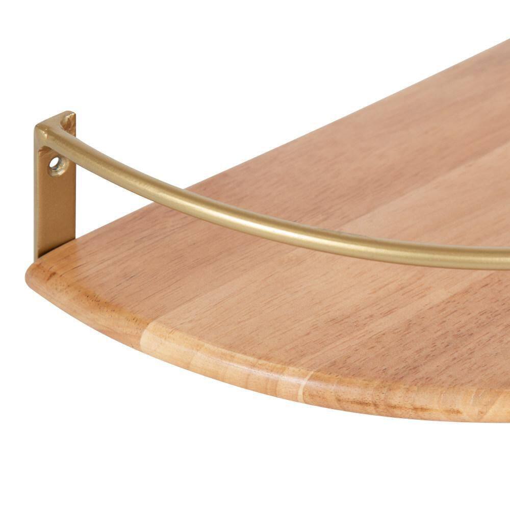 Natural Wood and Gold Floating Semi-Circle Wall Shelves