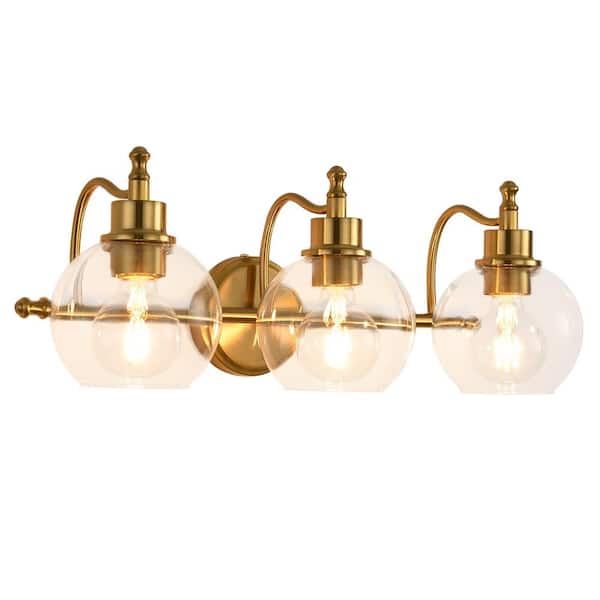 mieres 23 in. 3-Light Gold Vanity Light with Clear Glass Shade