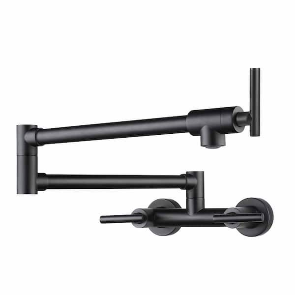 ALEASHA Wall Mounted Pot Filler with Double Handles in Matte Black