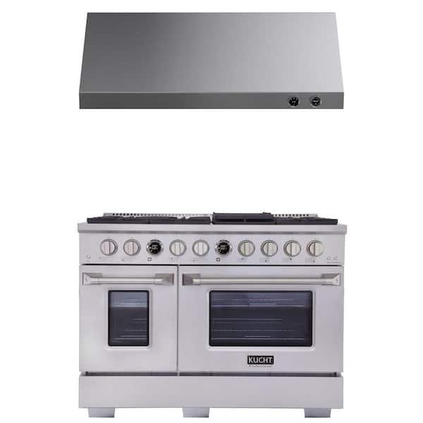 Kucht 48 in. 6.7 cu. ft. 8 Burners Double Oven Dual Fuel Range for Propane Gas in Stainless Steel + Under Cabinet Range Hood