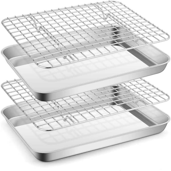 Small Stainless Steel Baking Sheet with Rack Set Non-Toxic Mirror Finish Rimmed Tray for Baking Cooling