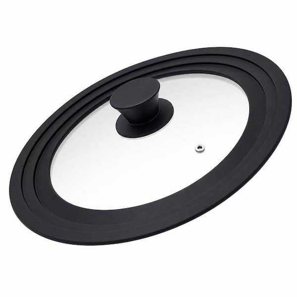 12 in. Universal Tempered Glass Pot Lid with Heat Resistant Silicone Rim for 10 in. 11 in. 12 in. Dia. Pots and Pans