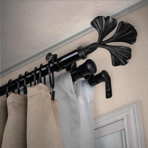 EMOH 13/16" Dia Adjustable 120" to 170" Triple Curtain Rod in Black with Reggie Finials