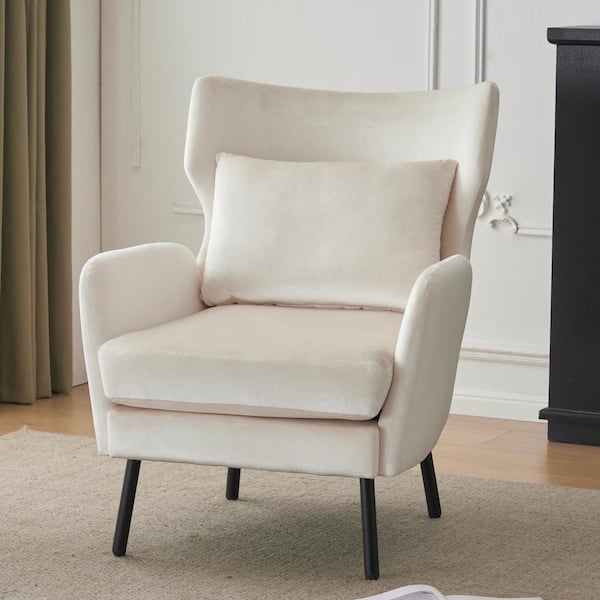 CHRISTOPHER KNIGHT HOME Harta Modern Wingback Upholstered Velvet Club Chair with Metal Legs and Pillow Beige 114769