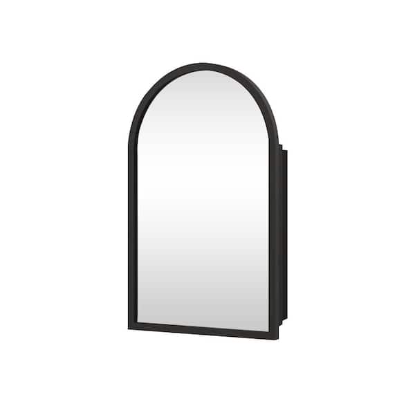 16 in. W x 30 in. H Arched Black Metal Framed Wall mount or Recessed Bathroom Medicine Cabinet with Mirror