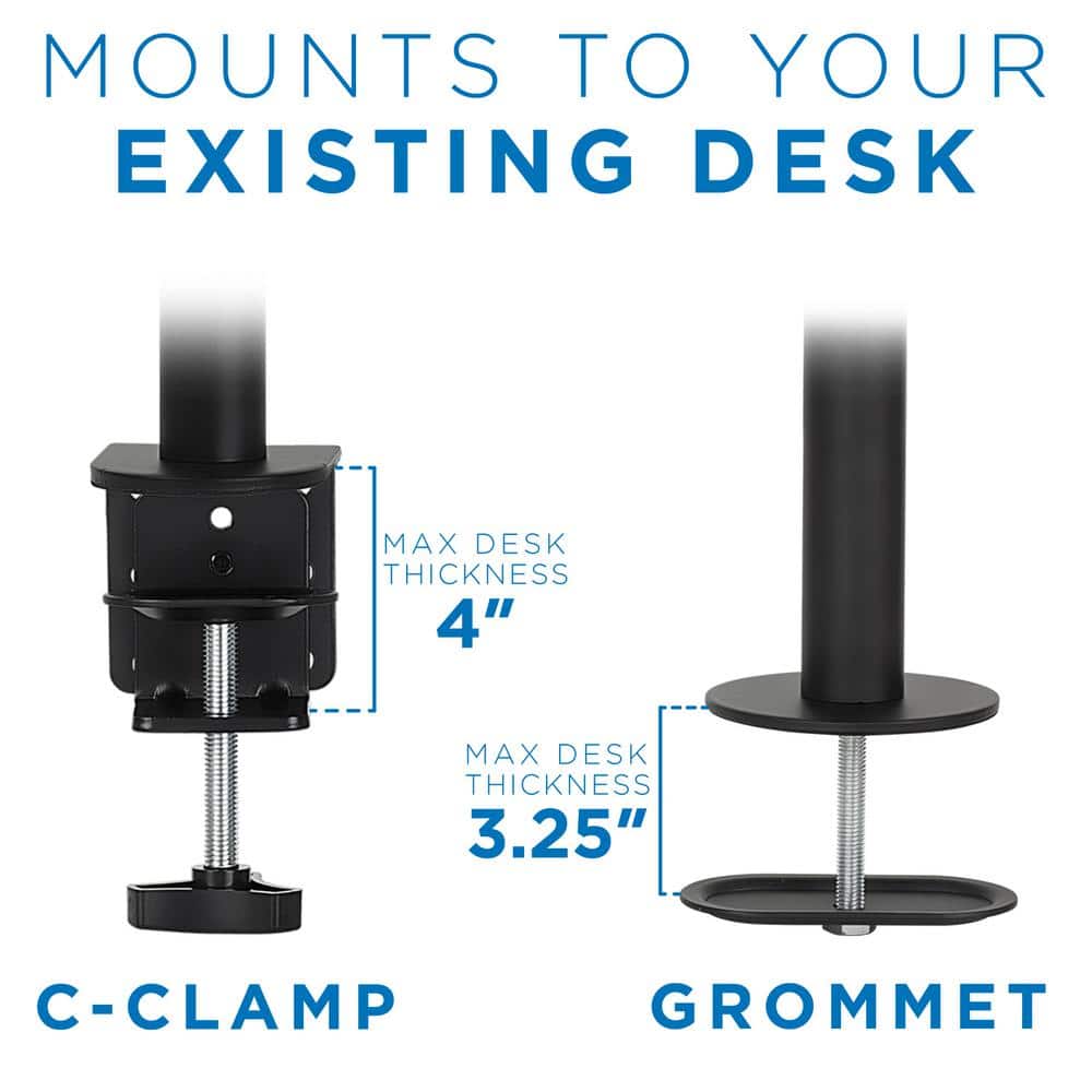 Black Heavy-Duty Adjustable Desk Mount for Monitors and TVs up to 42"
