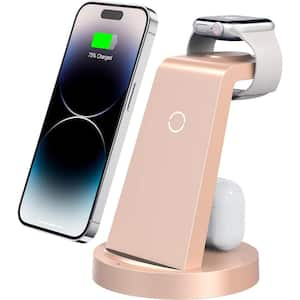 3 in 1 Charging Station for iPhone, Smart Watch, Airpods with Wireless Charger in Rose Gold