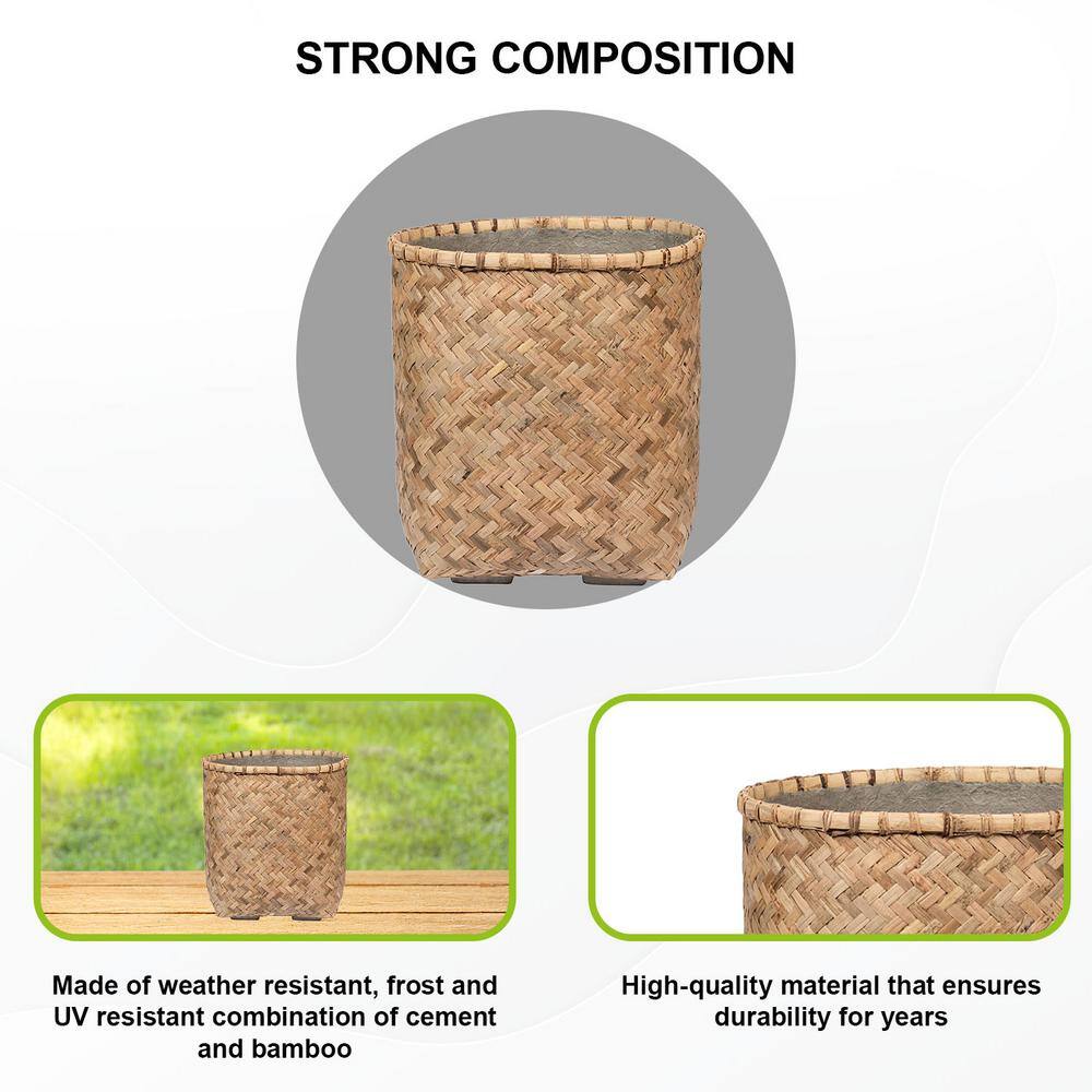 Natural Bamboo and Cement Round Indoor Outdoor Planter