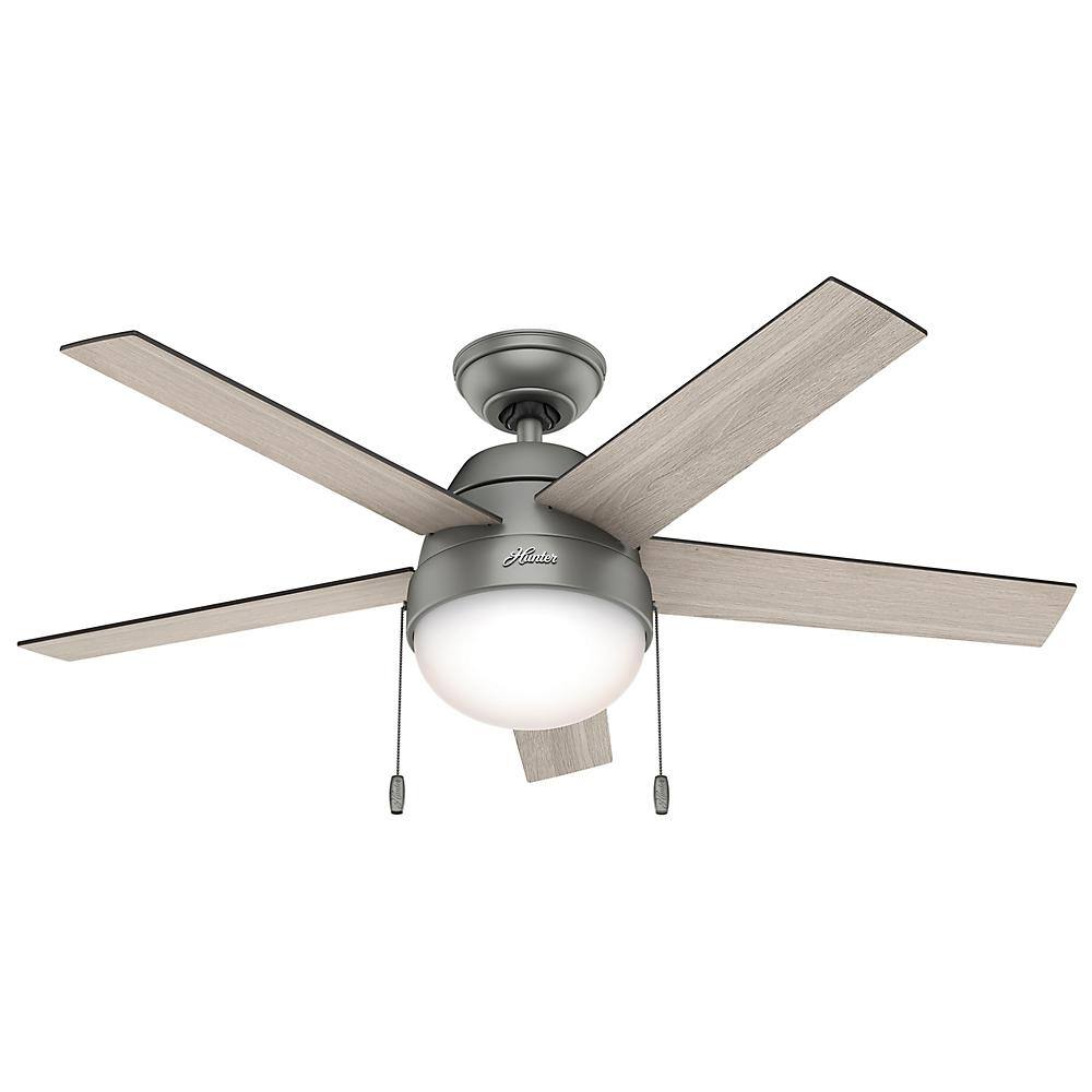 Hunter Anslee 46 In Indoor Matte Silver Ceiling Fan With Light 59267 The Home Depot