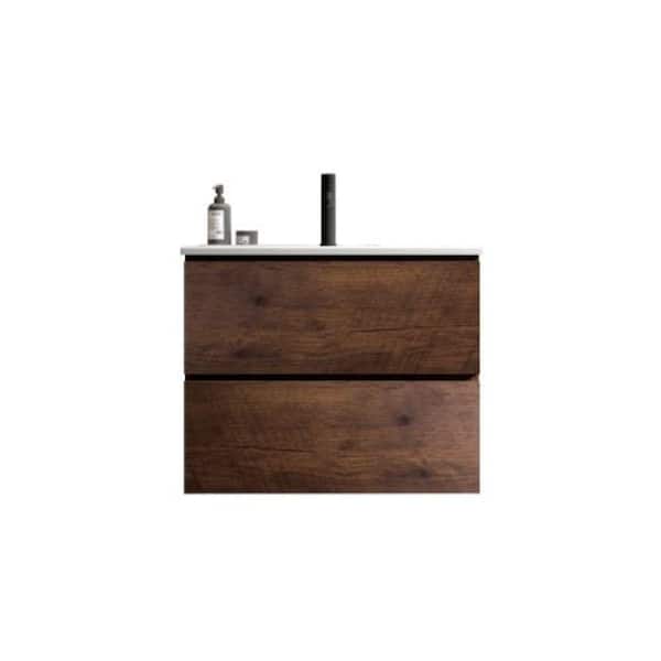 Sanlan TIA 24.00 in. W x 18.10 in. D x 21.10 in. H Wall Mounting Bath Vanity in Walnut with White Top
