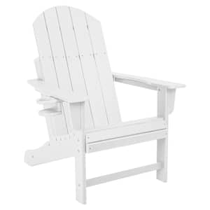 Heavy-Duty White Plastic Adirondack Chair with Extra Wide Seat, Taller Back, Cup-Holder, and 400 lb. Weight Capacity