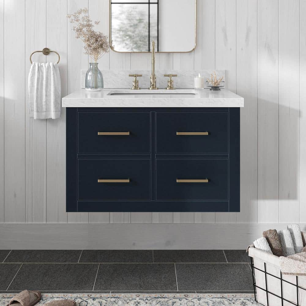 Hutton 31 in. W x 22 in. D x 19.6 in. H Bath Vanity in Midnight Blue with Carrara White Marble Top -  ARIEL, W031SCWRVOMNB