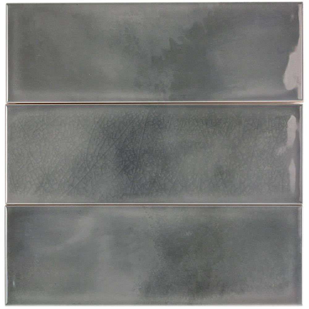 Gray Glossy Ceramic Subway Wall Tile 4" x 12"