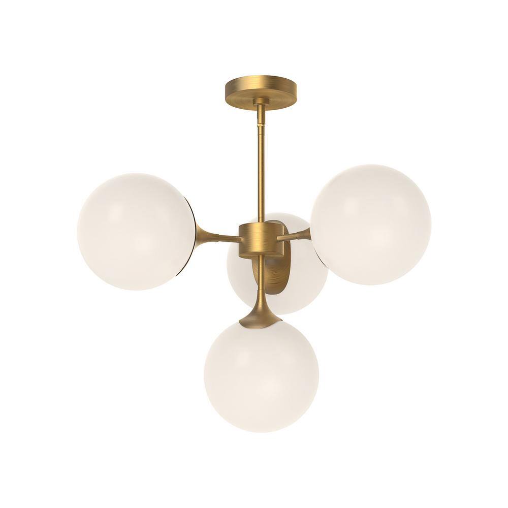 Nouveau Black and Gold Four Light Chandelier with Opal Matte Glass