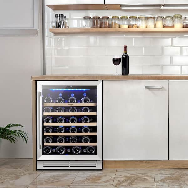 24 in. Single Zone 52-Bottle Built-In/Freestanding Wine Cooler with Tempered Glass Door, 5 Shelves in Stainless Steel